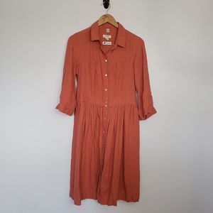 MARVIN I love linen rust orange pleated collar dress size 6
